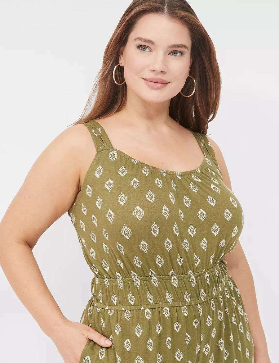 Lane Bryant Double Elastic-Waist Tank Women Jumpsuit Green | FSQ4847MF