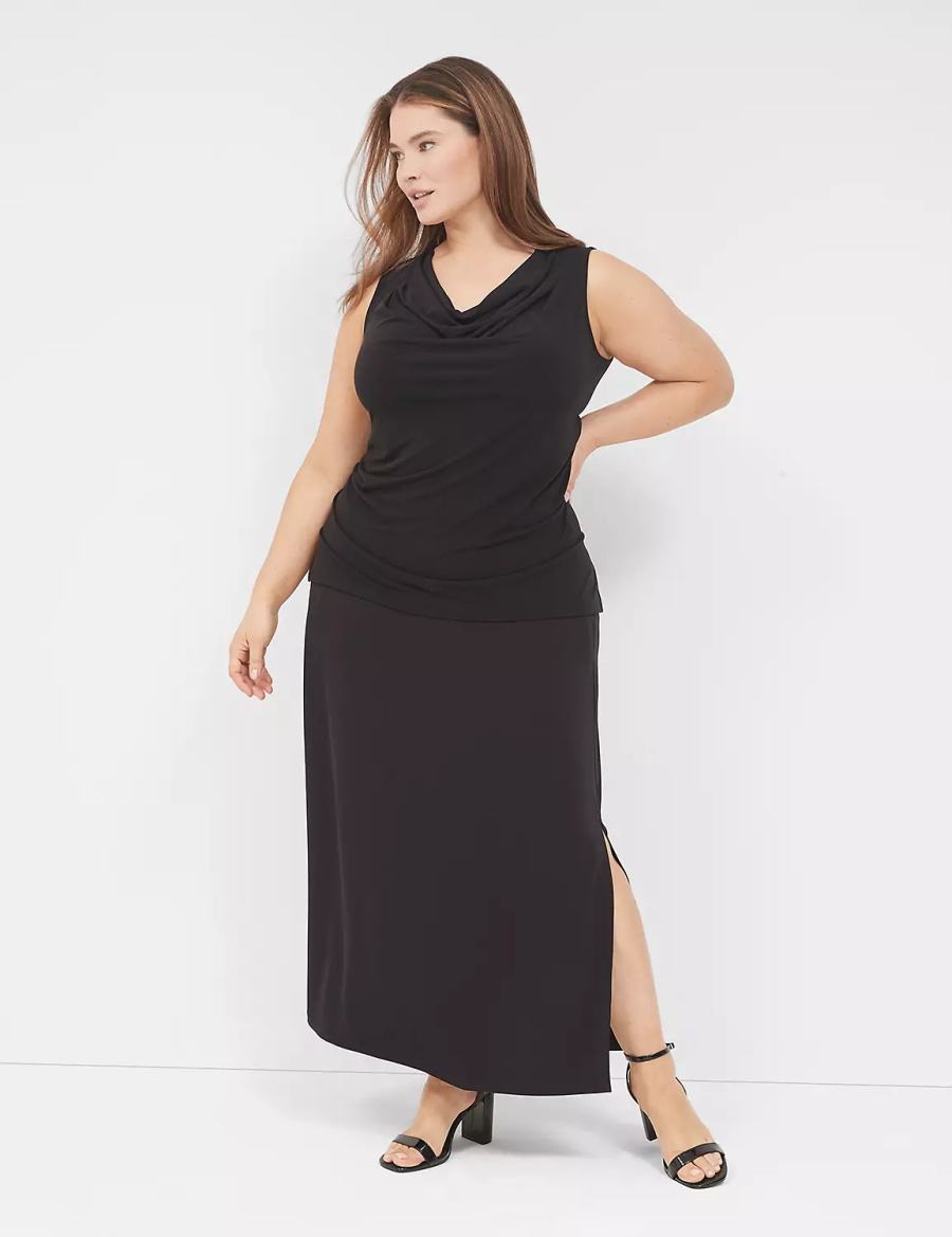 Lane Bryant Drape-Neck Shell Women T Shirts Black | TLP3946JB