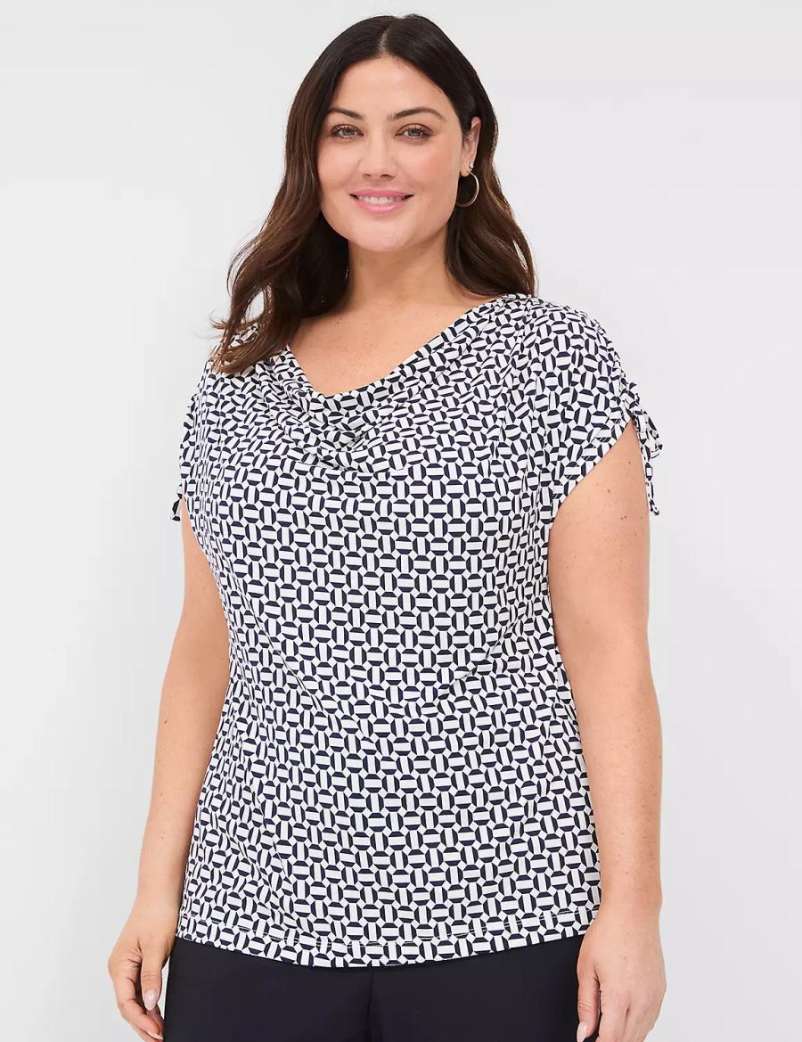 Lane Bryant Drawcord Cap-Sleeve Drape-Neck Top Women T Shirts Navy | JBW5875AK