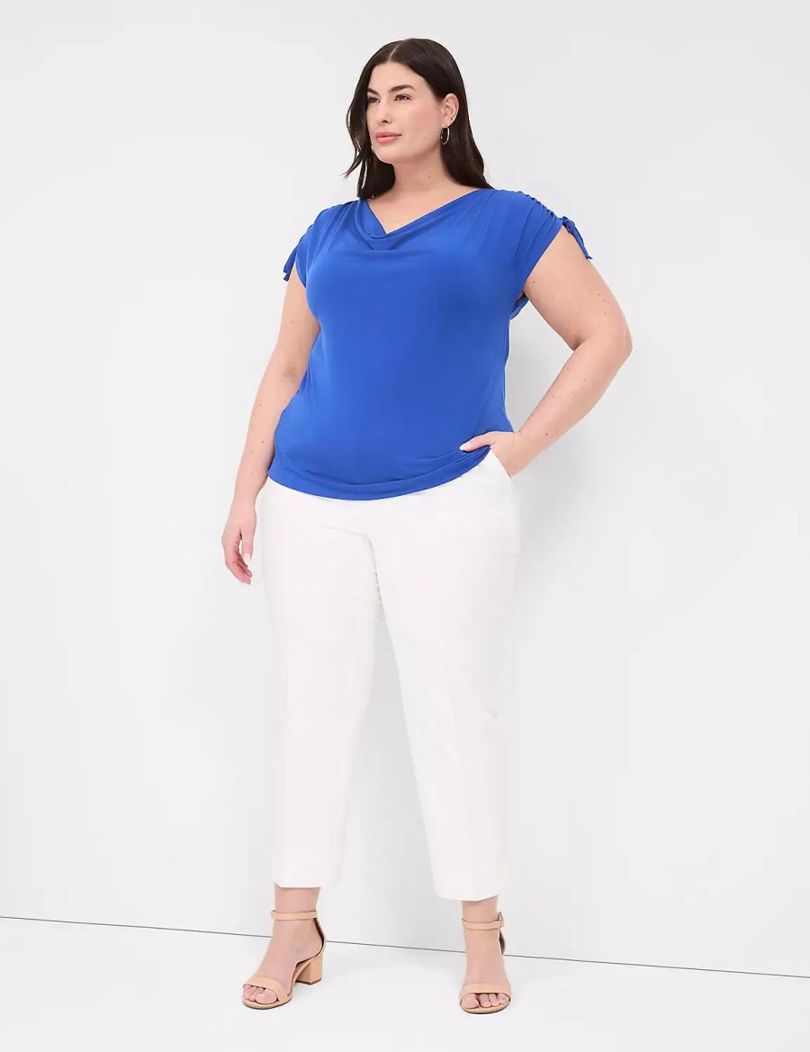 Lane Bryant Drawcord Cap-Sleeve Drape-Neck Top Women T Shirts Blue | UQQ431WL