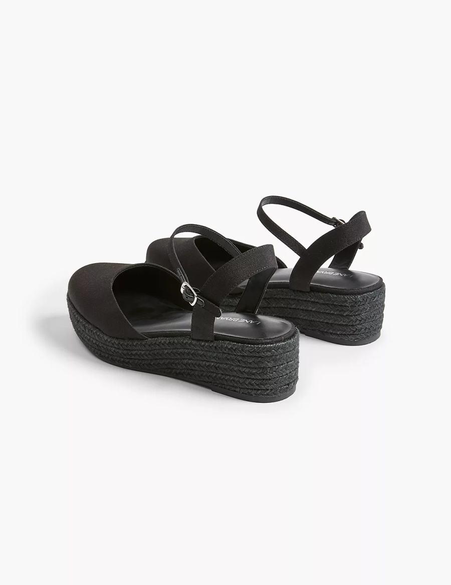 Lane Bryant Dream Cloud Ankle-Strap Espadrille Women Wedge Sandals Black | DLC6392YH