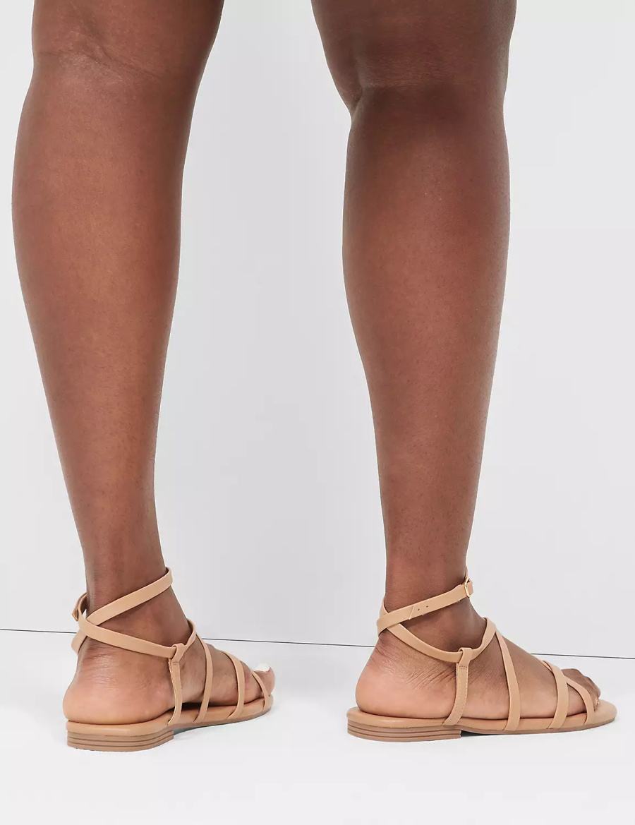 Lane Bryant Dream Cloud Ankle-Strap Faux-Leather Gladiator Women Flat Sandals Brown | NFF883RA