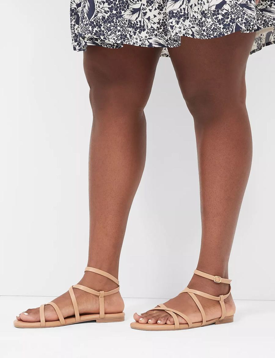 Lane Bryant Dream Cloud Ankle-Strap Faux-Leather Gladiator Women Flat Sandals Brown | NFF883RA