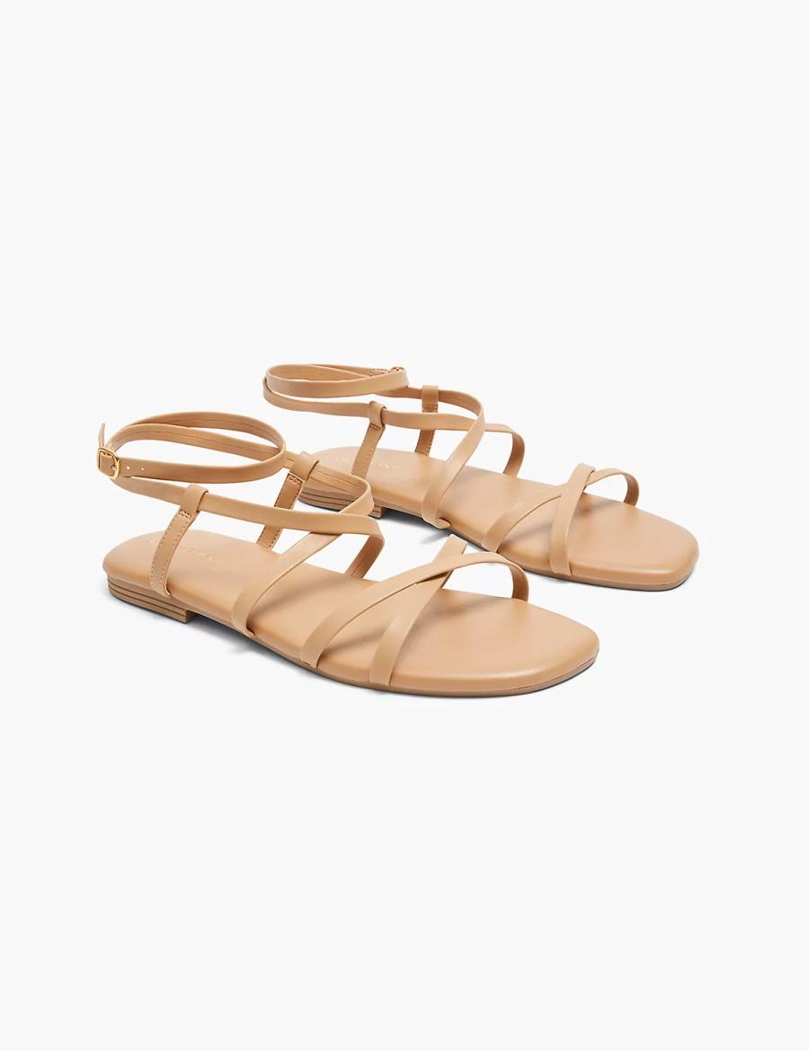 Lane Bryant Dream Cloud Ankle-Strap Faux-Leather Gladiator Women Flat Sandals Brown | NFF883RA