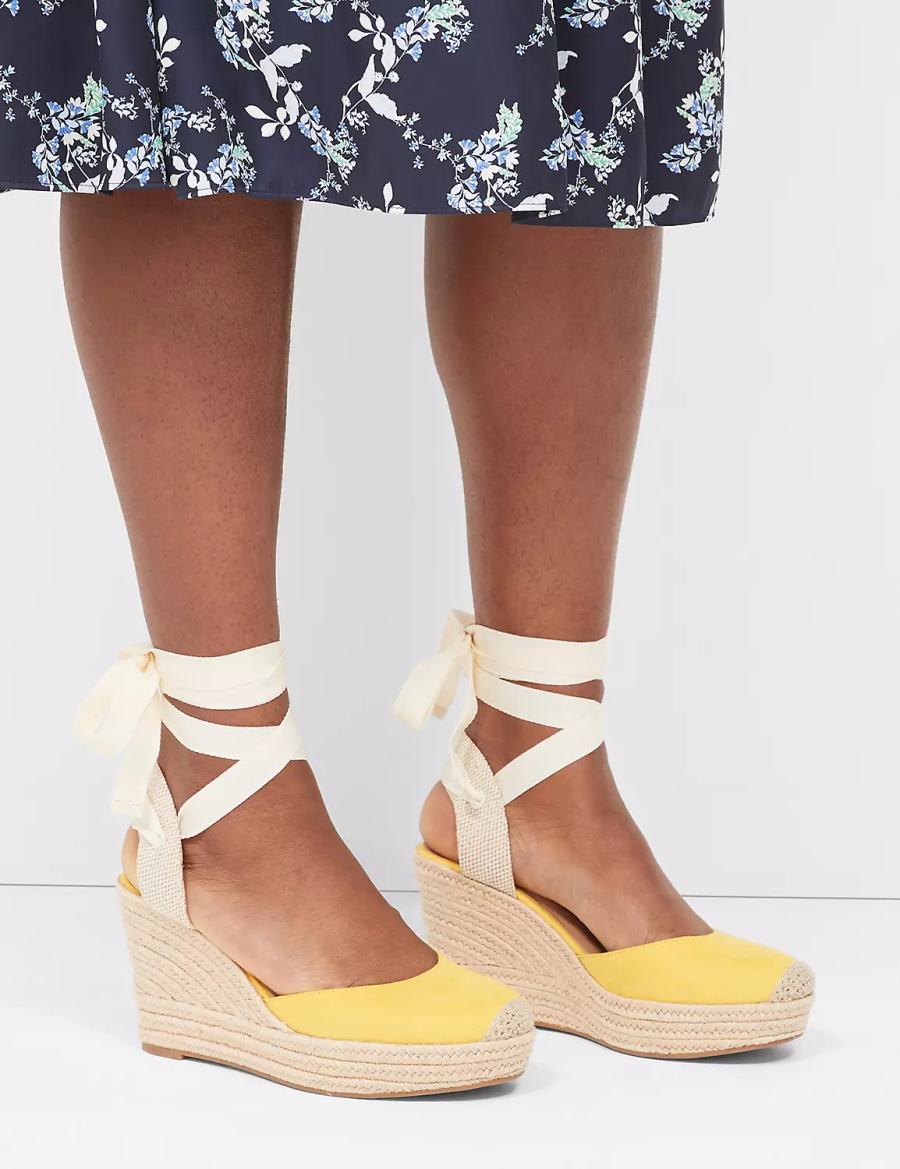 Lane Bryant Dream Cloud Ankle-Tie Espadrille Women Wedge Sandals Yellow | NSN1218UV