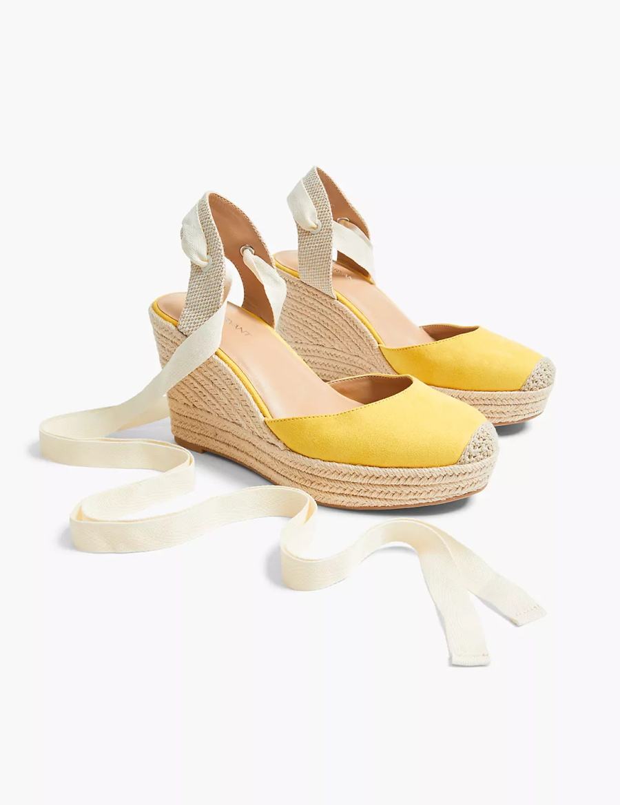 Lane Bryant Dream Cloud Ankle-Tie Espadrille Women Wedge Sandals Yellow | NSN1218UV