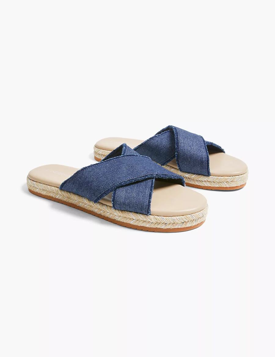 Lane Bryant Dream Cloud Criss-Cross Espadrille Women Slide Sandals Navy | UOT1164XY