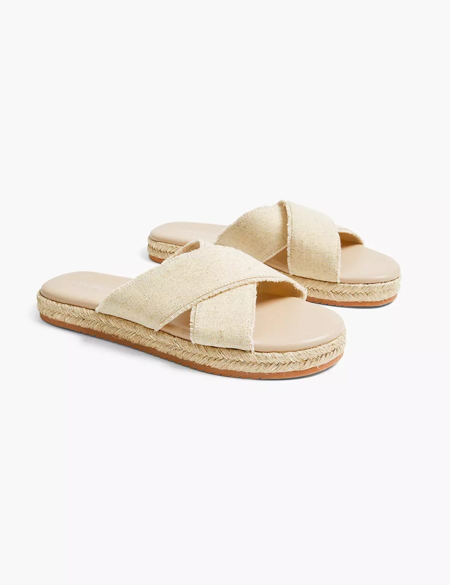 Lane Bryant Dream Cloud Criss-Cross Espadrille Women Slide Sandals Beige | OTR4812TQ