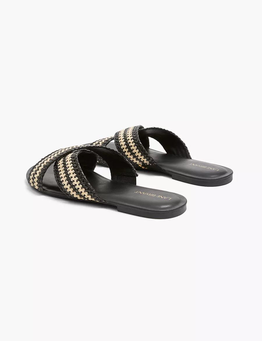 Lane Bryant Dream Cloud Criss-Cross Raffia Women Slide Sandals Black | HDQ9465FE