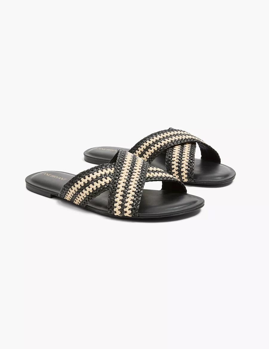 Lane Bryant Dream Cloud Criss-Cross Raffia Women Slide Sandals Black | HDQ9465FE