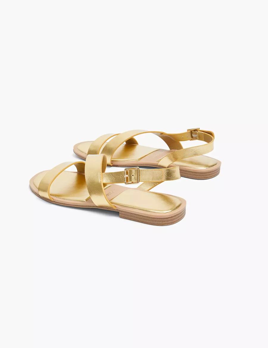 Lane Bryant Dream Cloud Double-Band Faux-Leather Women Flat Sandals Gold | WKF1066WV