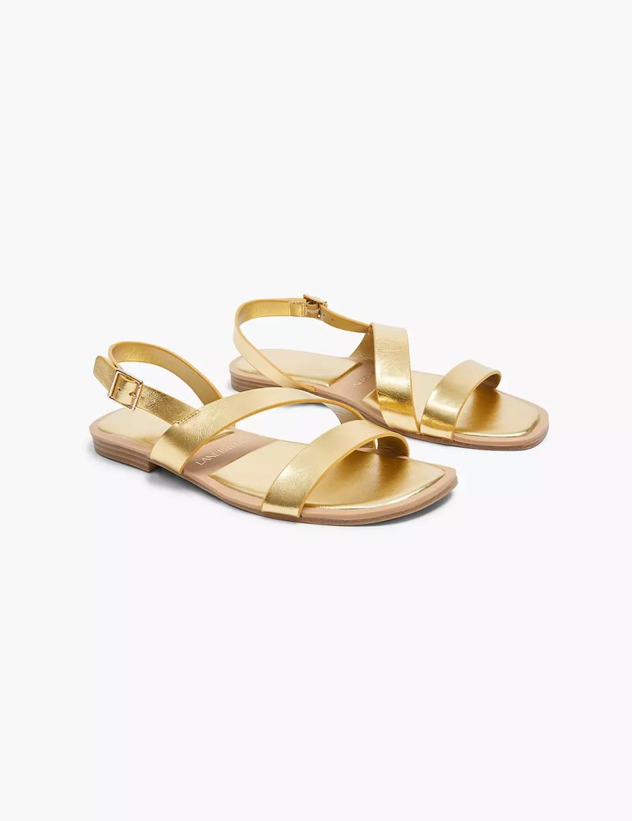 Lane Bryant Dream Cloud Double-Band Faux-Leather Women Flat Sandals Gold | WKF1066WV