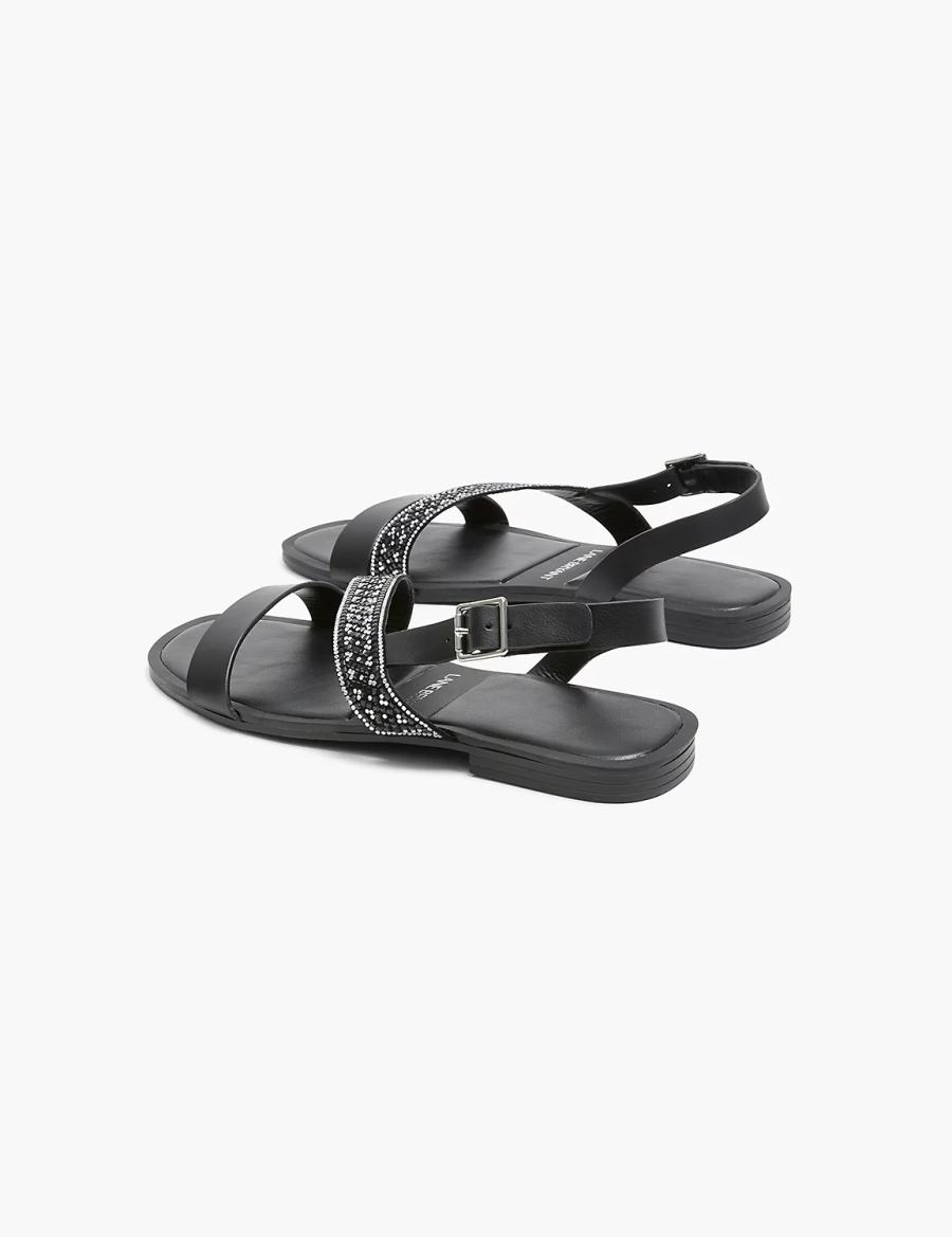 Lane Bryant Dream Cloud Double-Band Faux-Leather Women Flat Sandals Black | RIL8351NQ