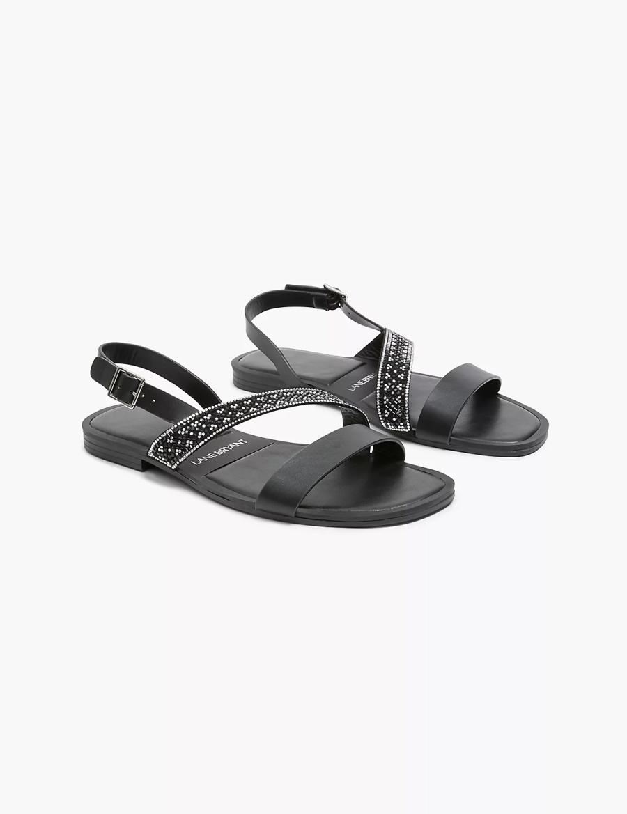 Lane Bryant Dream Cloud Double-Band Faux-Leather Women Flat Sandals Black | RIL8351NQ