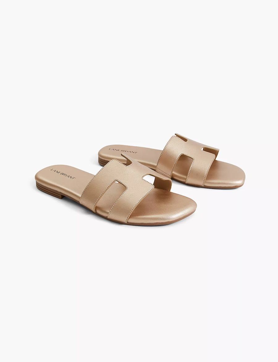 Lane Bryant Dream Cloud Faux-Leather Slip-On Women Flat Sandals Gold | CED8552MF