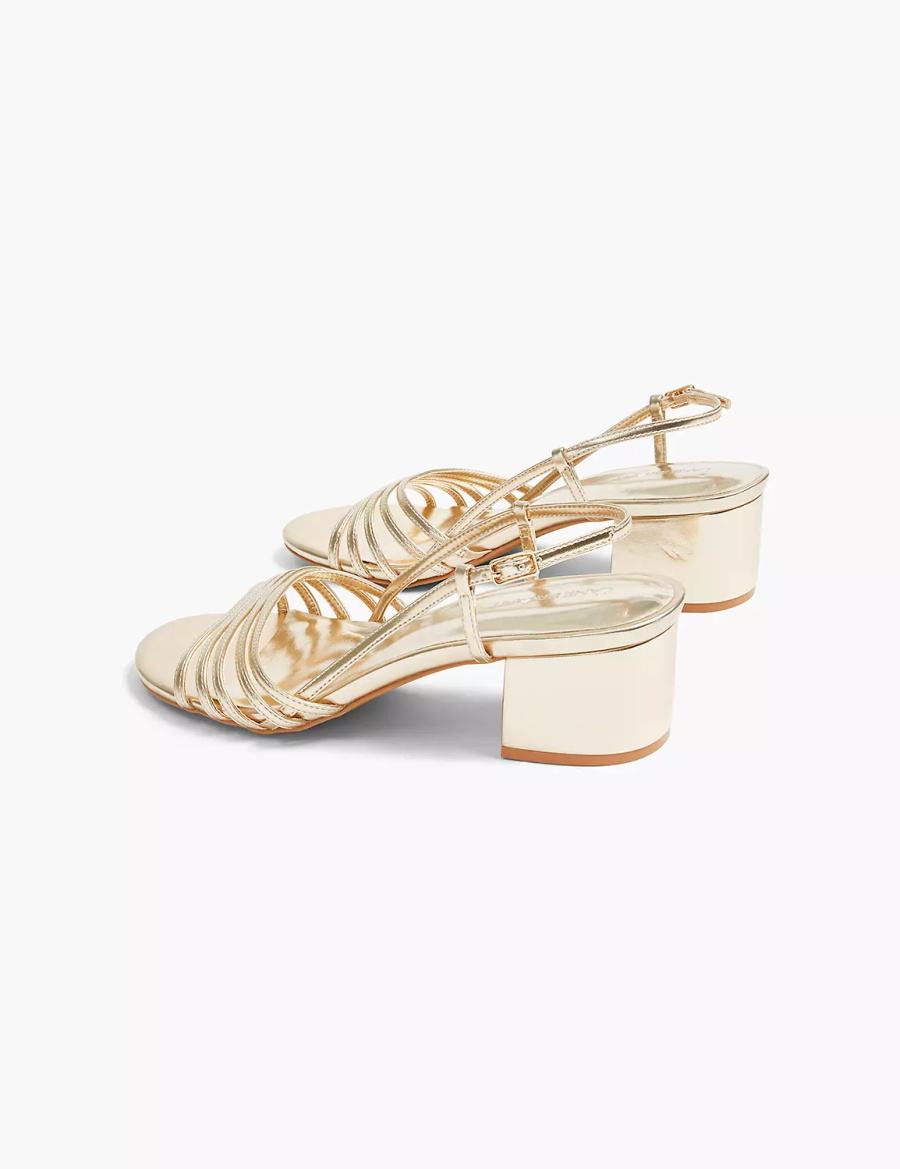 Lane Bryant Dream Cloud Metallic Strappy Low Block Heel Women Heels Sandals Gold | RGX5178BS