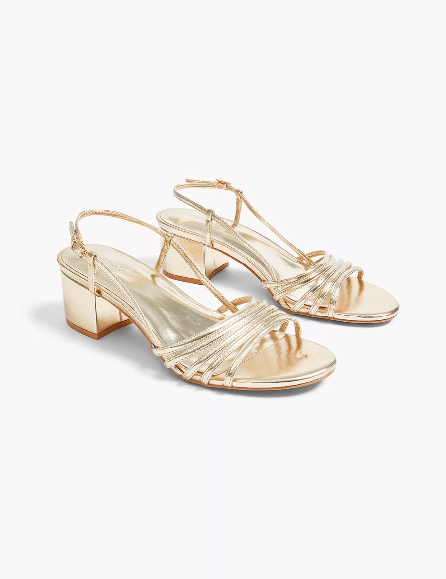 Lane Bryant Dream Cloud Metallic Strappy Low Block Heel Women Heels Sandals Gold | RGX5178BS