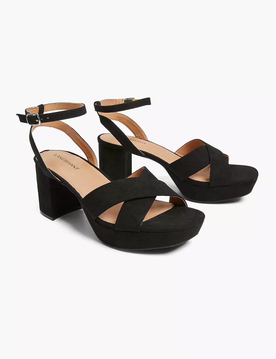 Lane Bryant Dream Cloud Platform Strappy Block Heel Women Heels Sandals Black | LGI8537XQ