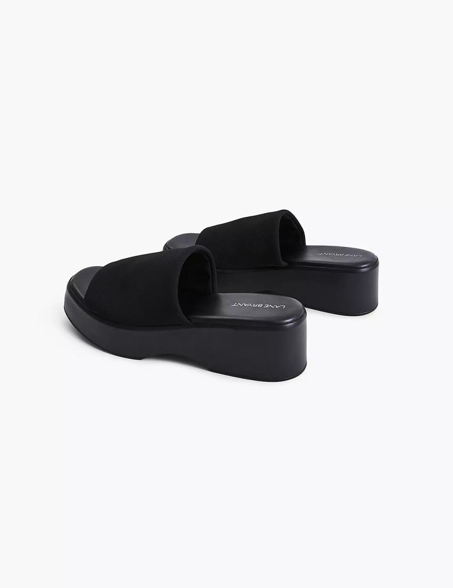 Lane Bryant Dream Cloud Stretch Knit Platform Women Slide Sandals Black | UJT7336VB