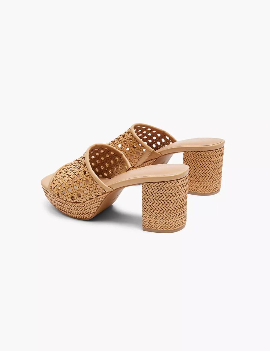 Lane Bryant Dream Cloud Woven Faux-Leather Slip-On Heel Women Heels Sandals Khaki | XNP6978HQ