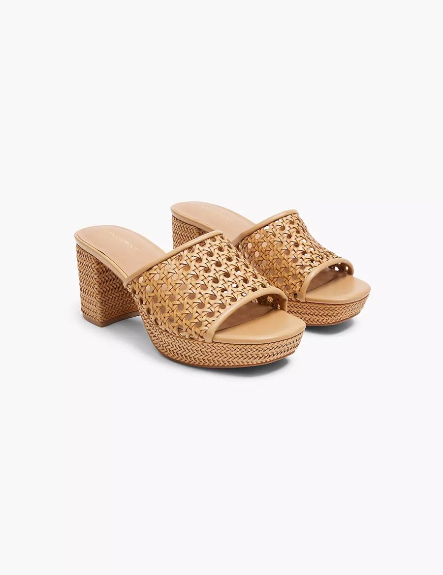 Lane Bryant Dream Cloud Woven Faux-Leather Slip-On Heel Women Heels Sandals Khaki | XNP6978HQ