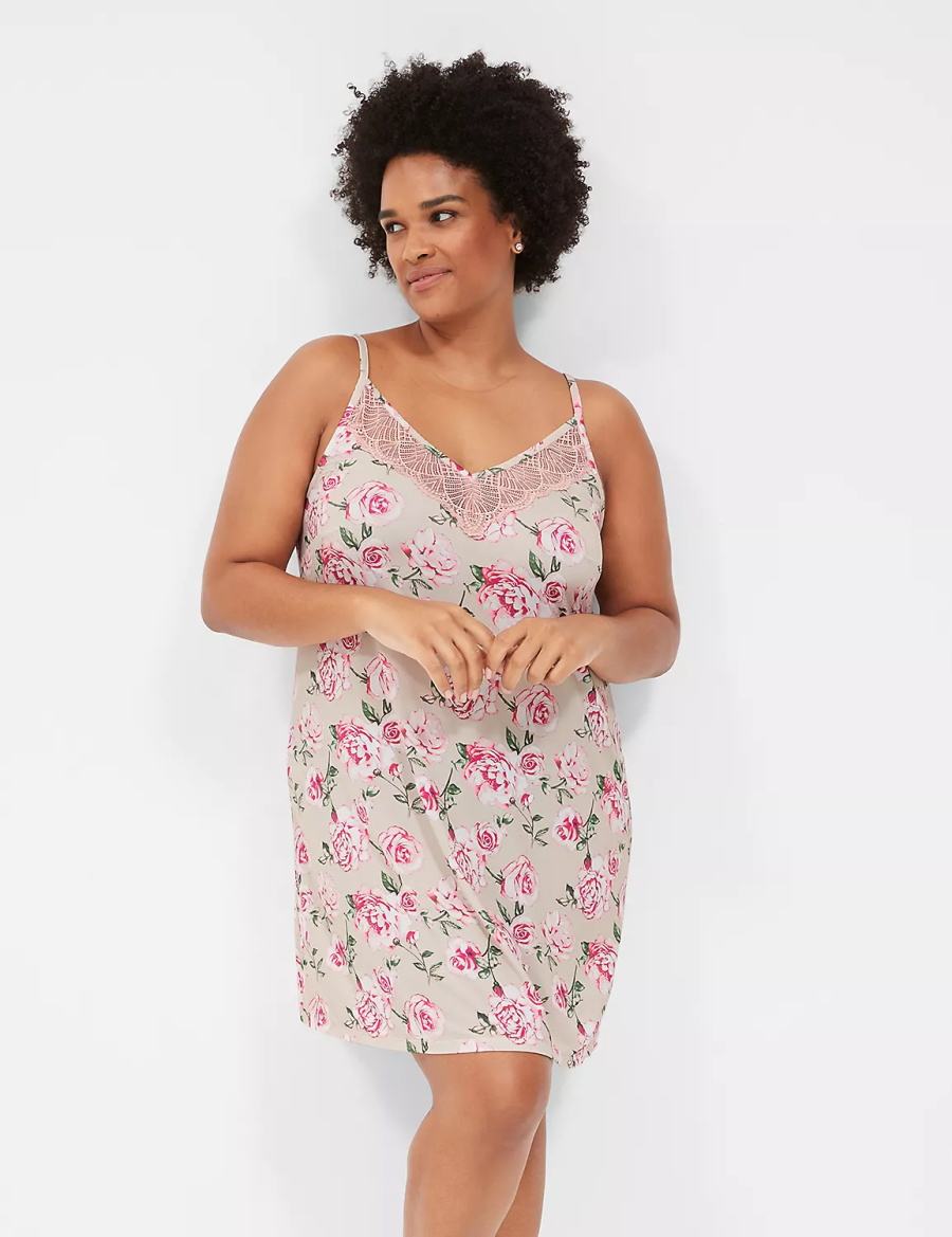 Lane Bryant DreamyCool Lace-Trim Chemise Women Dress Rose Pink | ILV3398NU