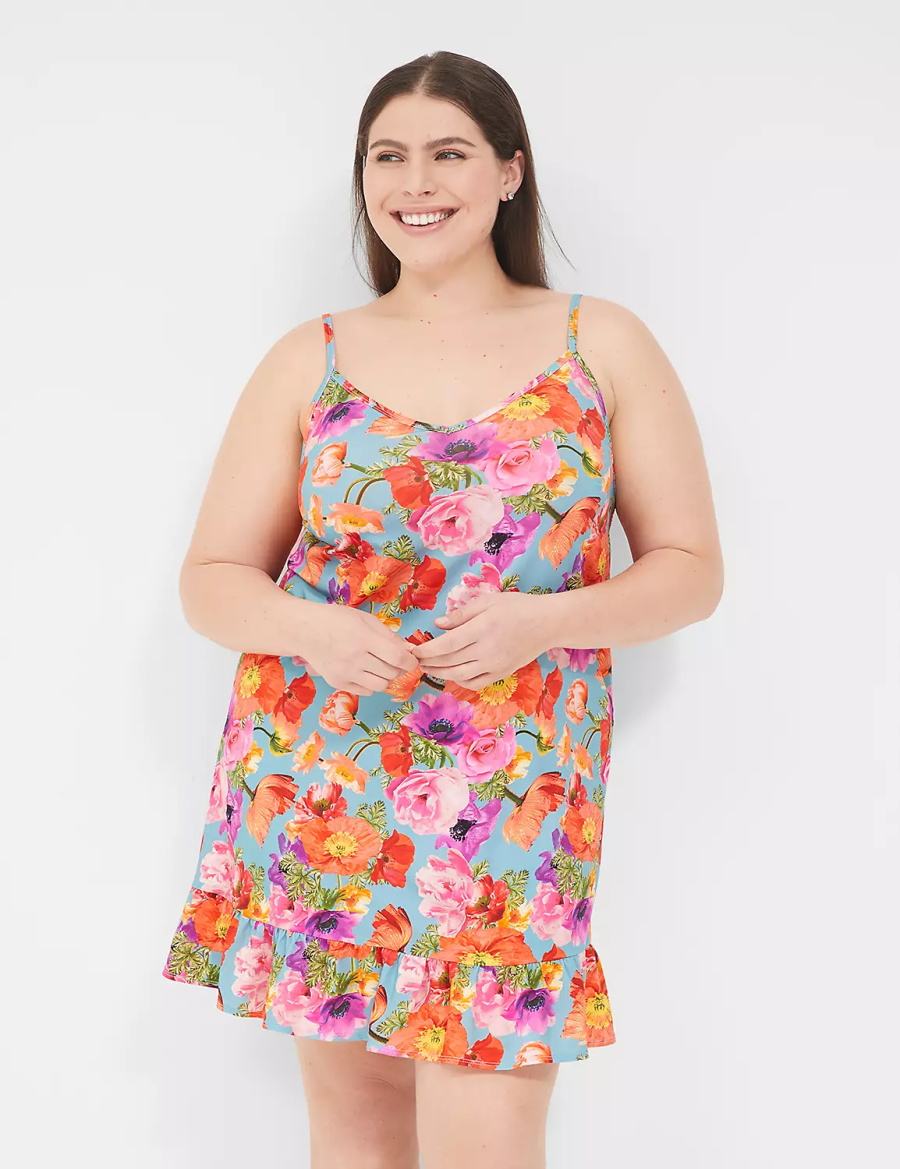 Lane Bryant DreamyCool Ruffle-Hem Chemise Women Dress Orange Multicolor | KXF3795WG