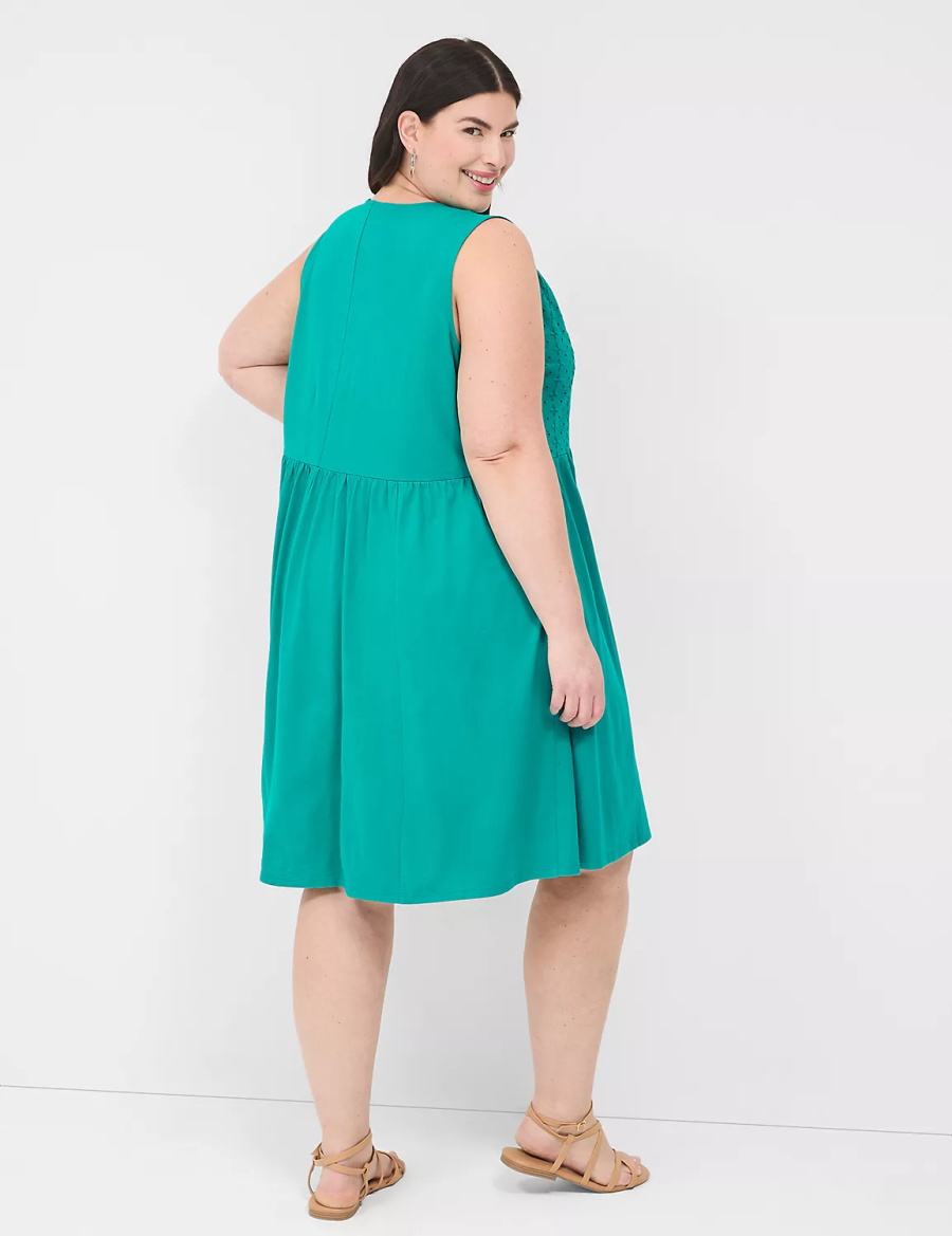 Lane Bryant Easy Swing Eyelet-Bodice Women Casual Dress Light Turquoise | HOS2551WK