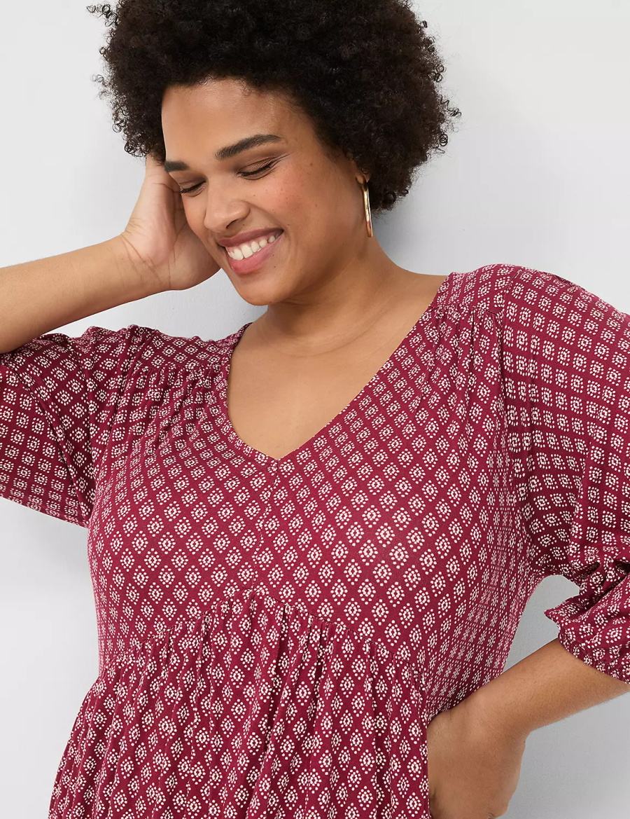 Lane Bryant Easy Swing V-Neck Women Casual Dress Burgundy | ZAI6277CF