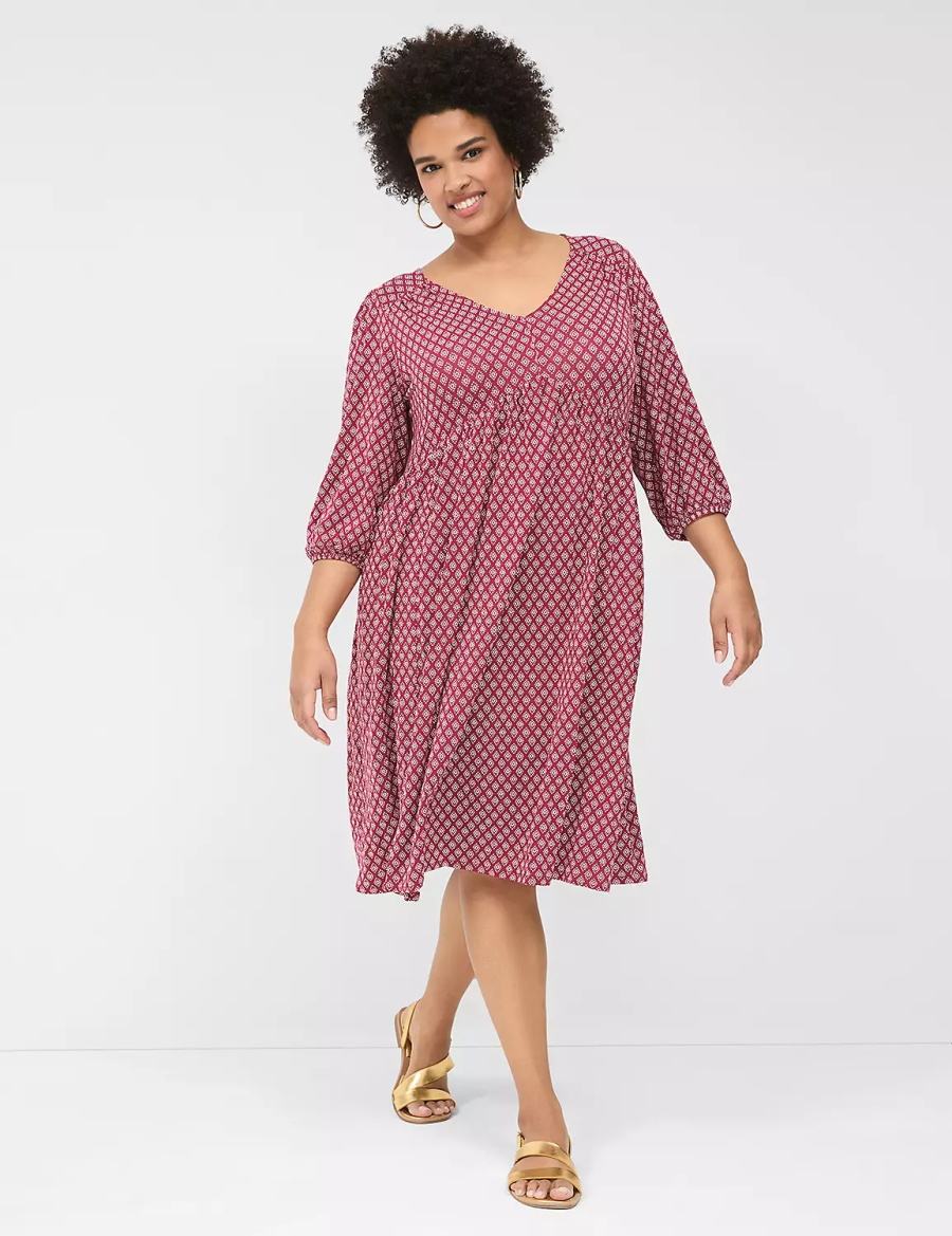 Lane Bryant Easy Swing V-Neck Women Casual Dress Burgundy | ZAI6277CF