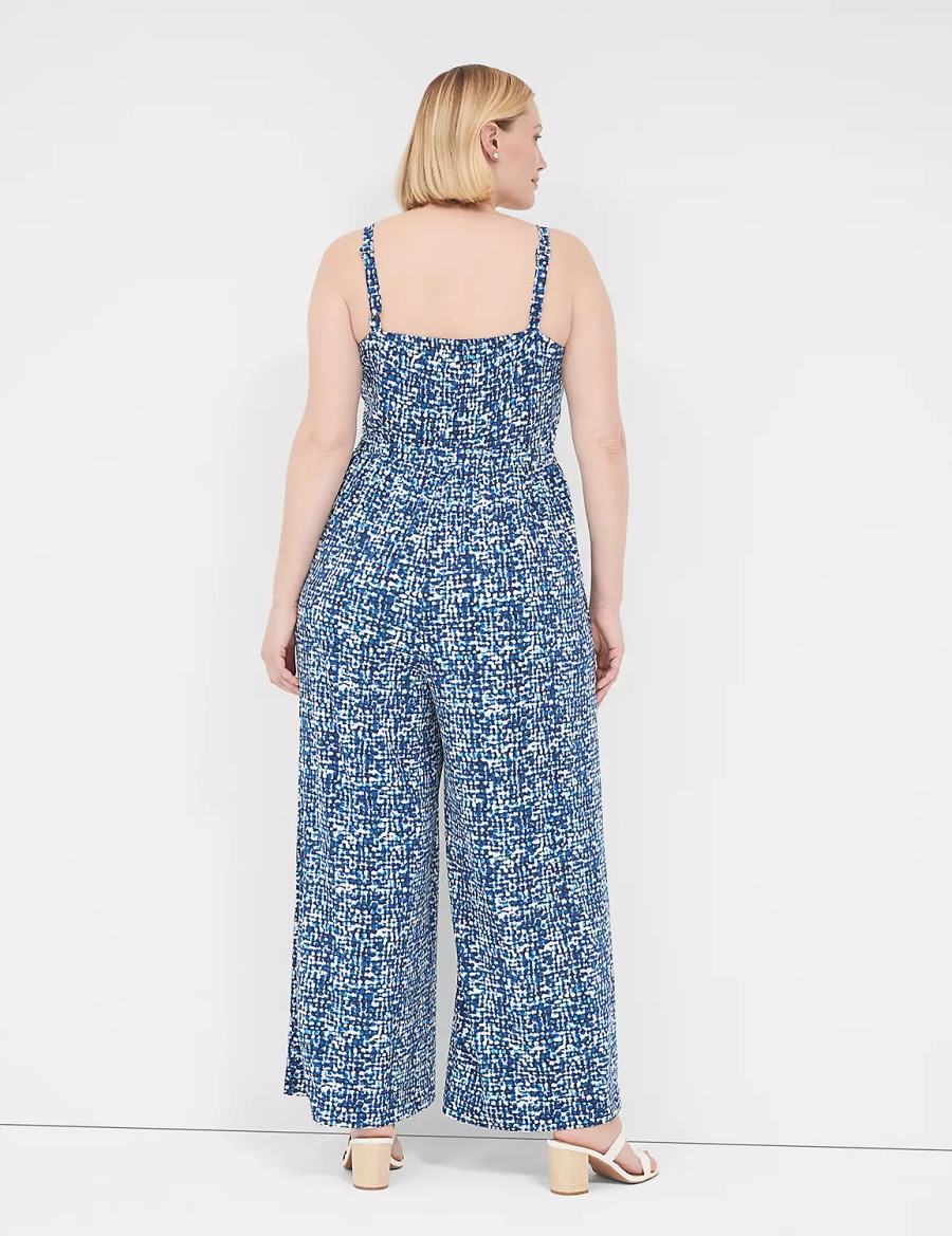 Lane Bryant Elastic-Waist Jersey Women Jumpsuit Blue | QCH7393TY