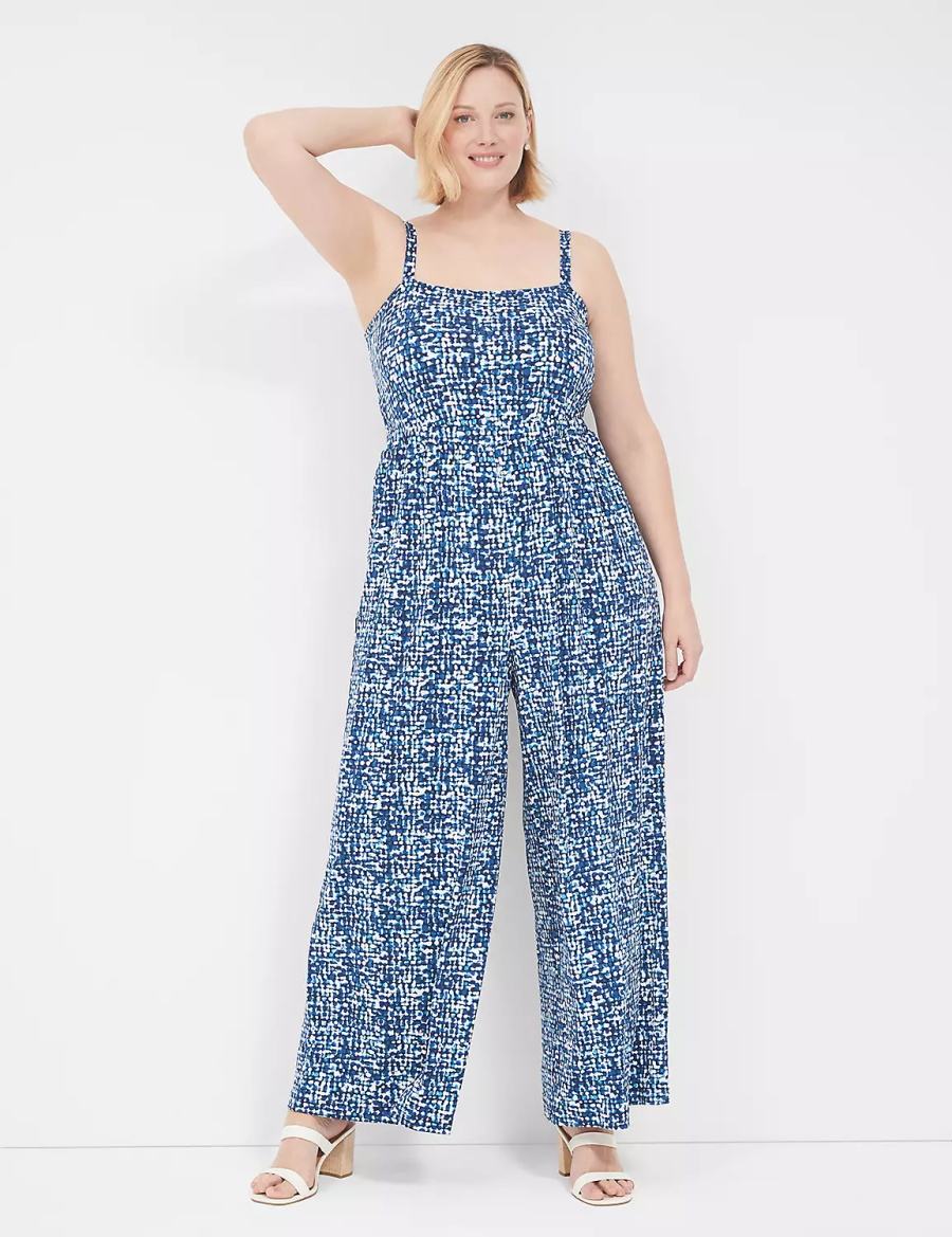 Lane Bryant Elastic-Waist Jersey Women Jumpsuit Blue | QCH7393TY