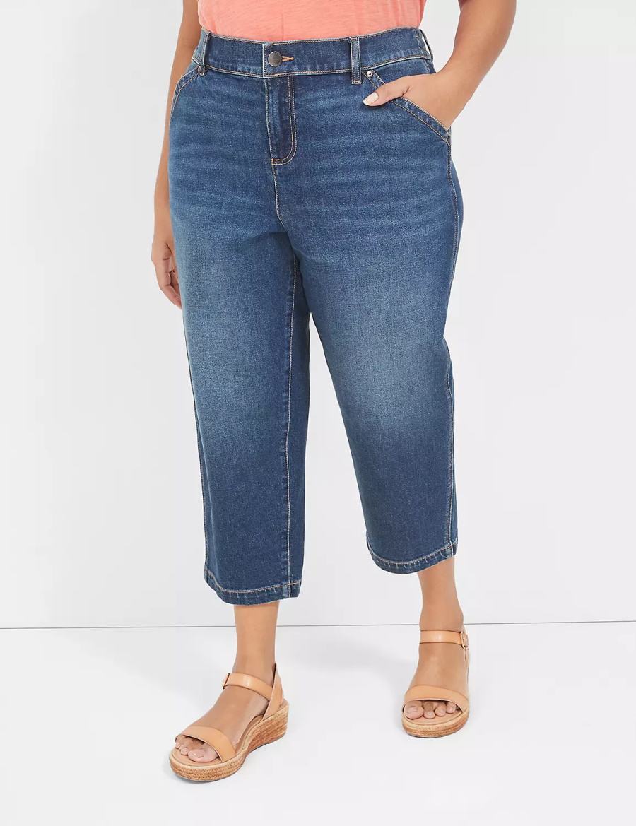 Lane Bryant Elastic Back-Waist Boyfriend Capri Women Jeans Dark Blue | NNR5639TM