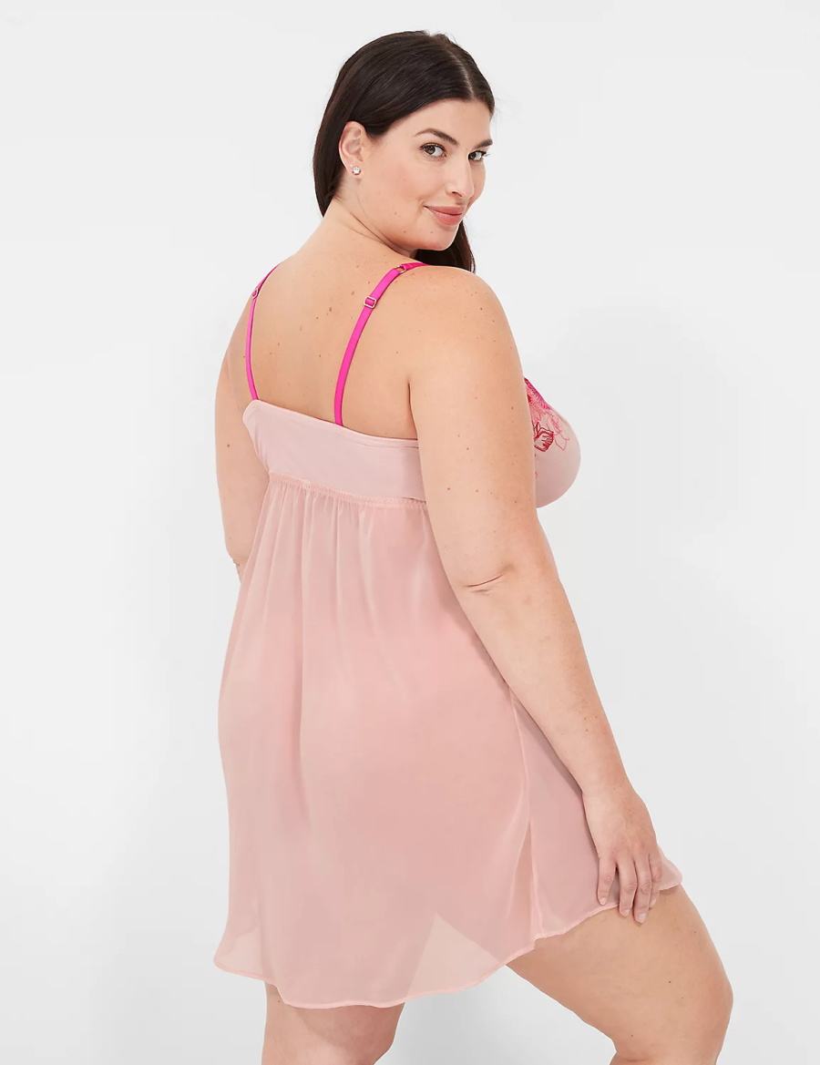 Lane Bryant Embroidered Babydoll Women Dress Rose Pink | YIA5453MM