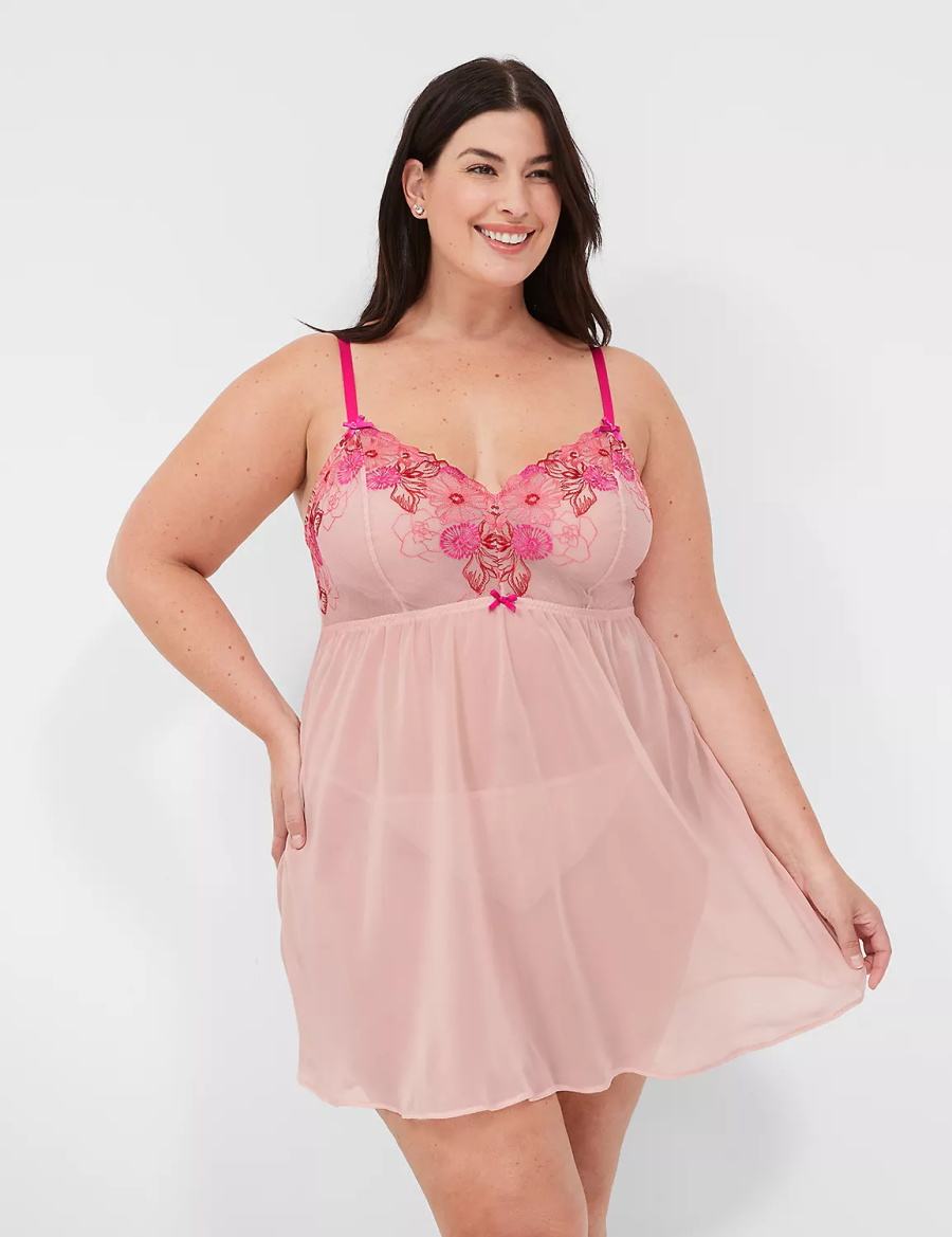 Lane Bryant Embroidered Babydoll Women Dress Rose Pink | YIA5453MM