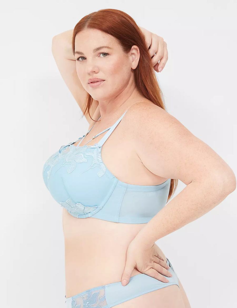 Lane Bryant Embroidered Boost Women Balconette Bra Blue | OHC4829AN