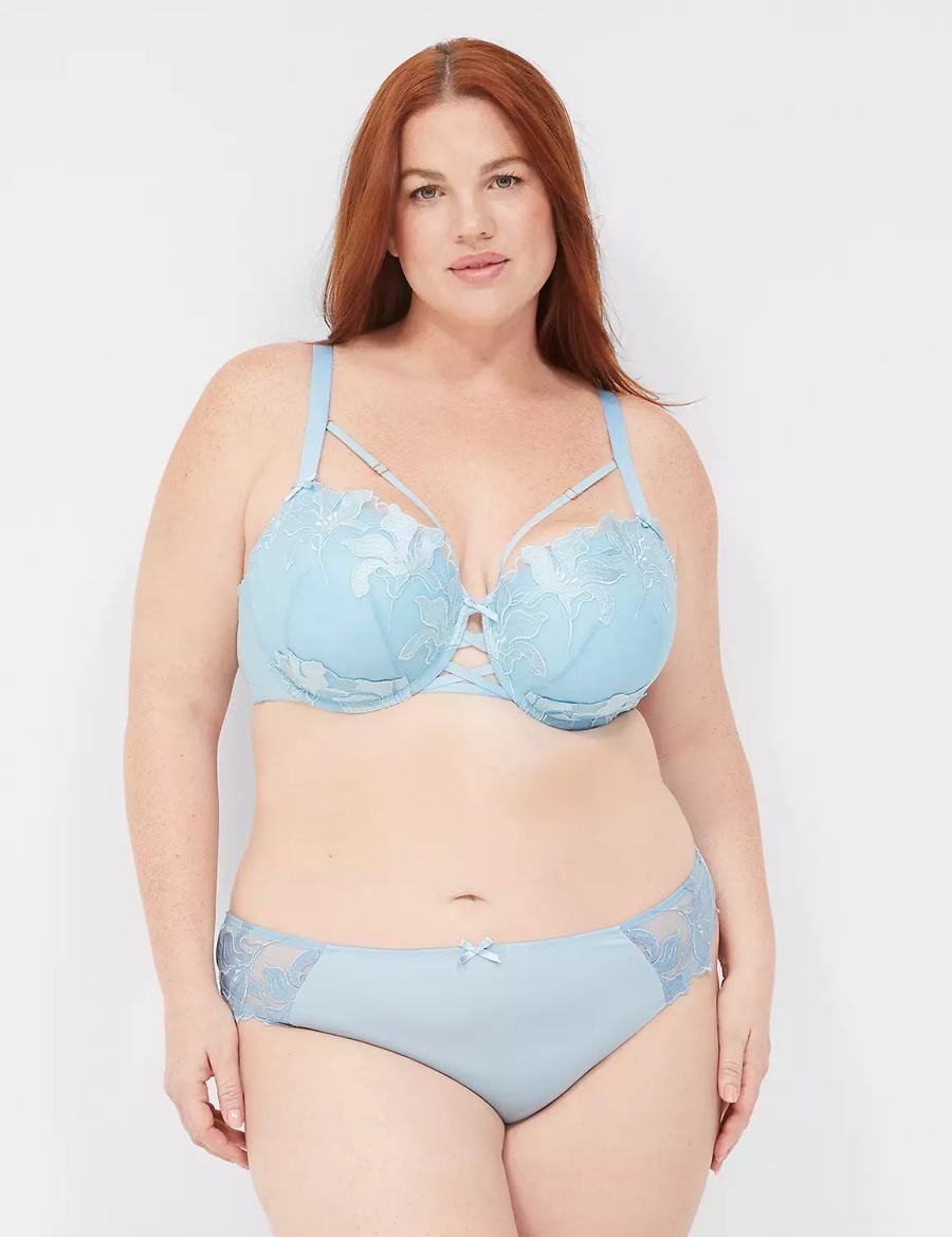 Lane Bryant Embroidered Boost Women Balconette Bra Blue | OHC4829AN