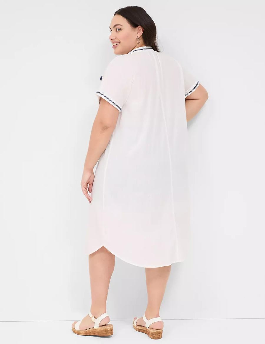 Lane Bryant Embroidered Cap-Sleeve Overpiece Women Robe White | HIZ3933GO