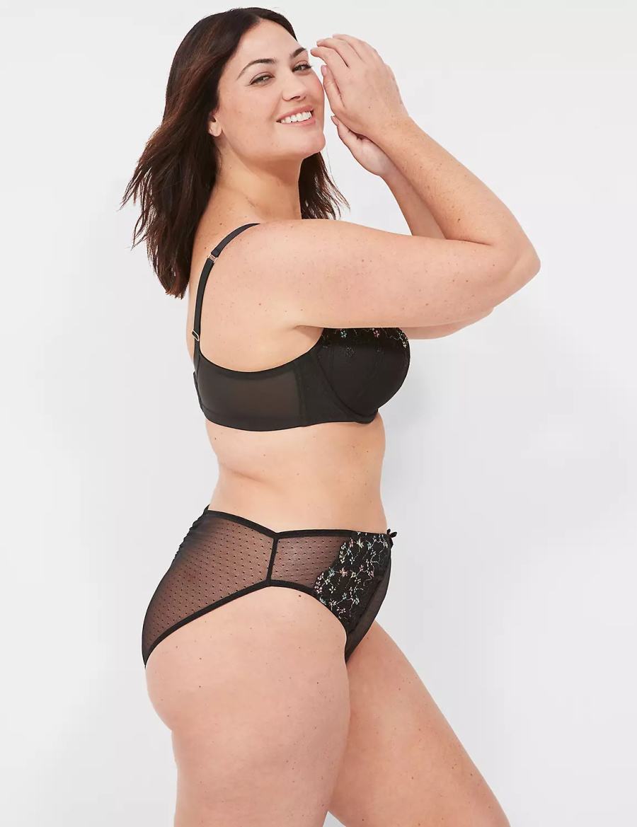 Lane Bryant Embroidered French Women Balconette Bra Black | IPM4166HF