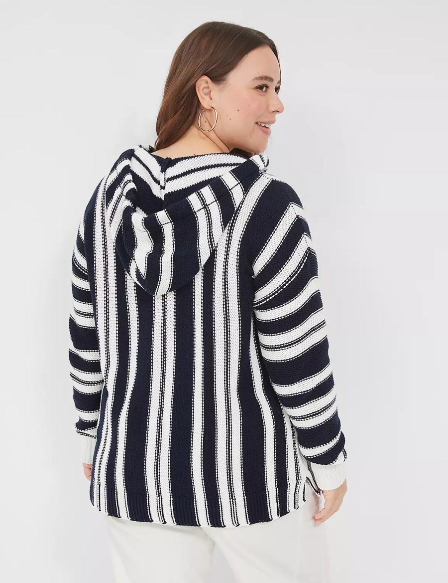 Lane Bryant Embroidered Hooded Pullover Women Sweaters Black White Stripes | RGP1546LY