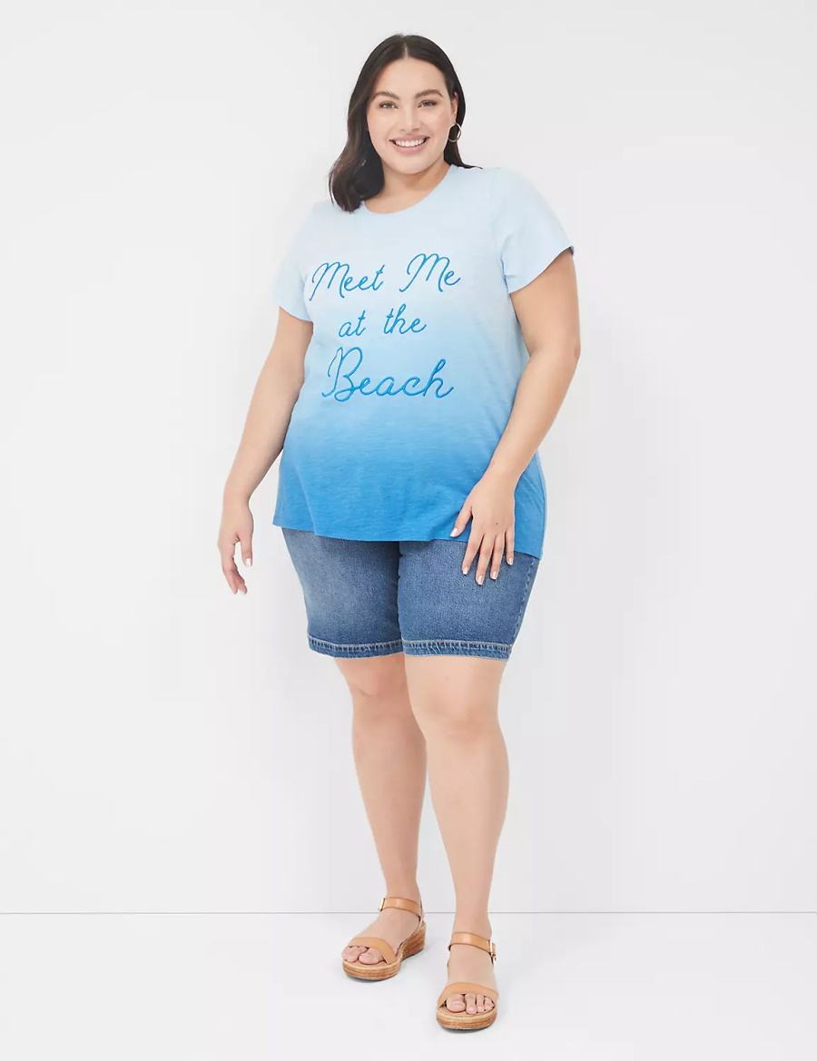 Lane Bryant Embroidered Meet Me At The Beach Graphic Tee Women Tank Top Blue | IIG3516MF