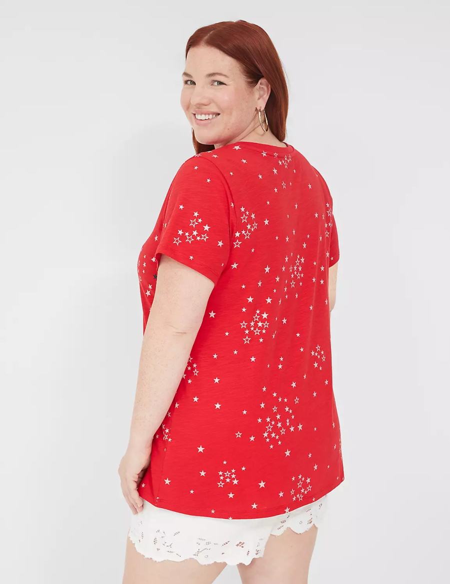 Lane Bryant Embroidered Stars Graphic Tee Women Tank Top Red | SJA4390TZ