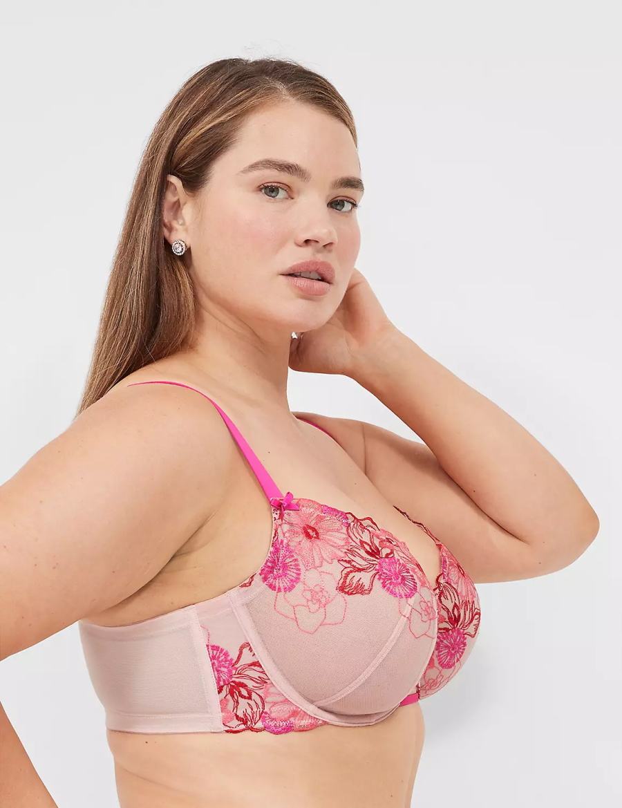 Lane Bryant Embroidered Unlined Women Balconette Bra Rose Pink | ZKZ5553KY