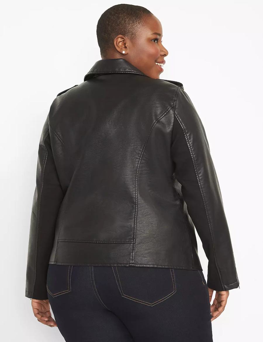 Lane Bryant Faux-Leather Moto Women Jackets Black | KUP9624JT