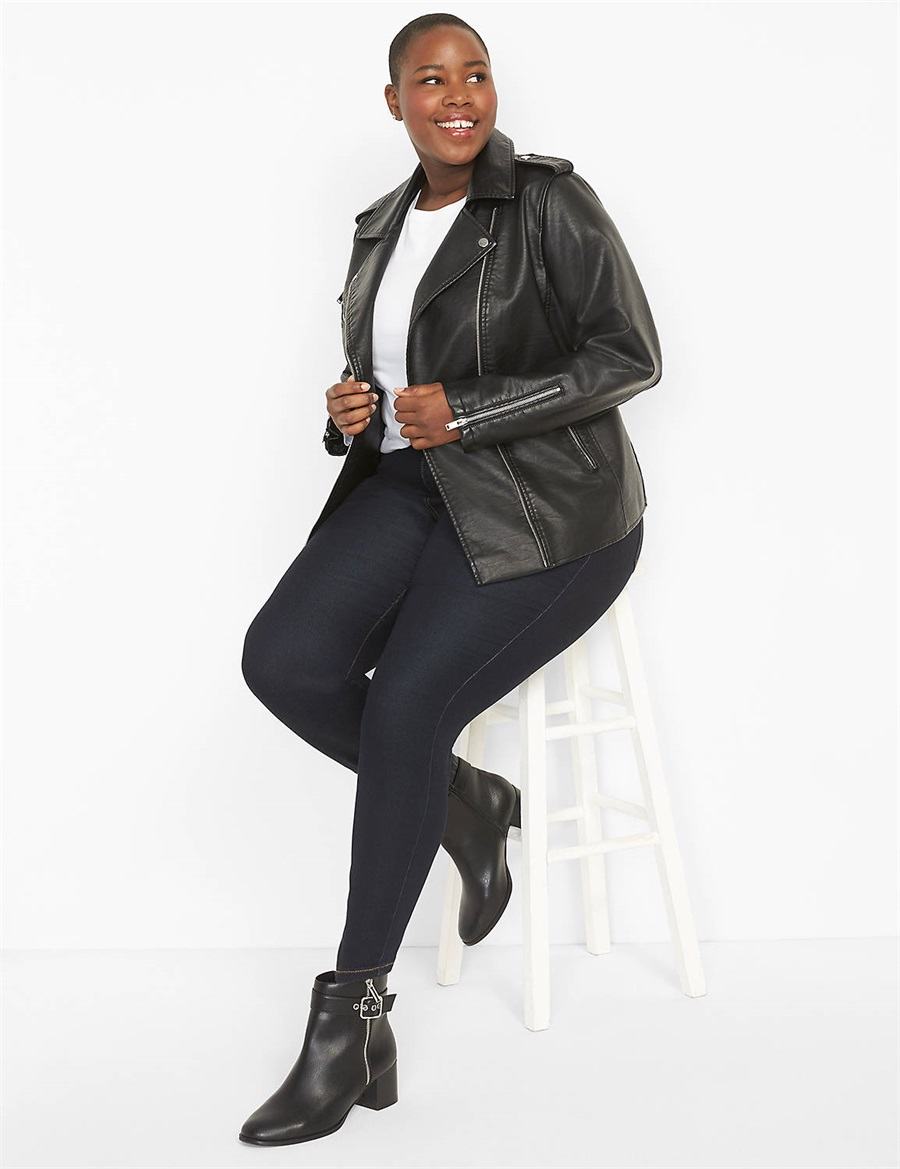 Lane Bryant Faux-Leather Moto Women Jackets Black | KUP9624JT