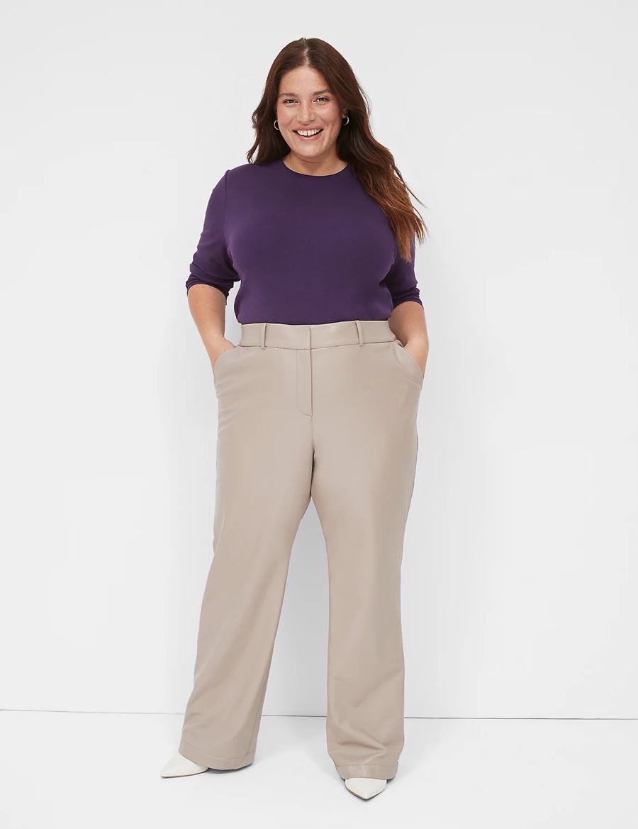 Lane Bryant Faux-Leather Straight Leg Women Pants Grey Brown | BNG2161QJ