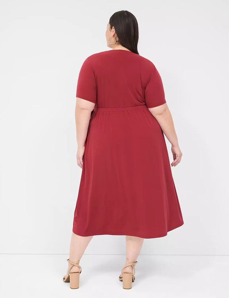 Lane Bryant Faux-Wrap Jersey Women Midi Dress Deep Red | CSM3587NA