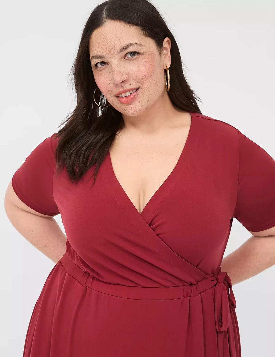 Lane Bryant Faux-Wrap Jersey Women Midi Dress Deep Red | CSM3587NA