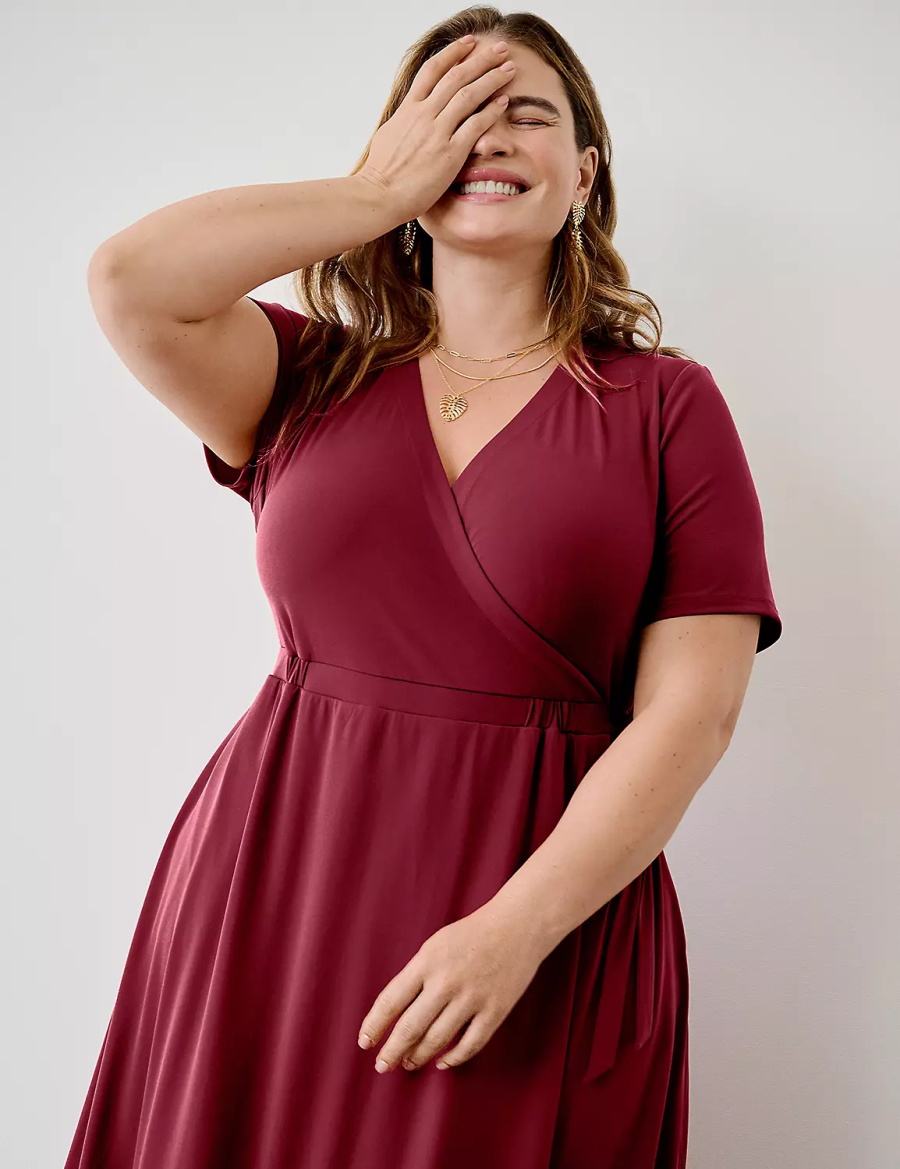 Lane Bryant Faux-Wrap Jersey Women Midi Dress Deep Red | CSM3587NA