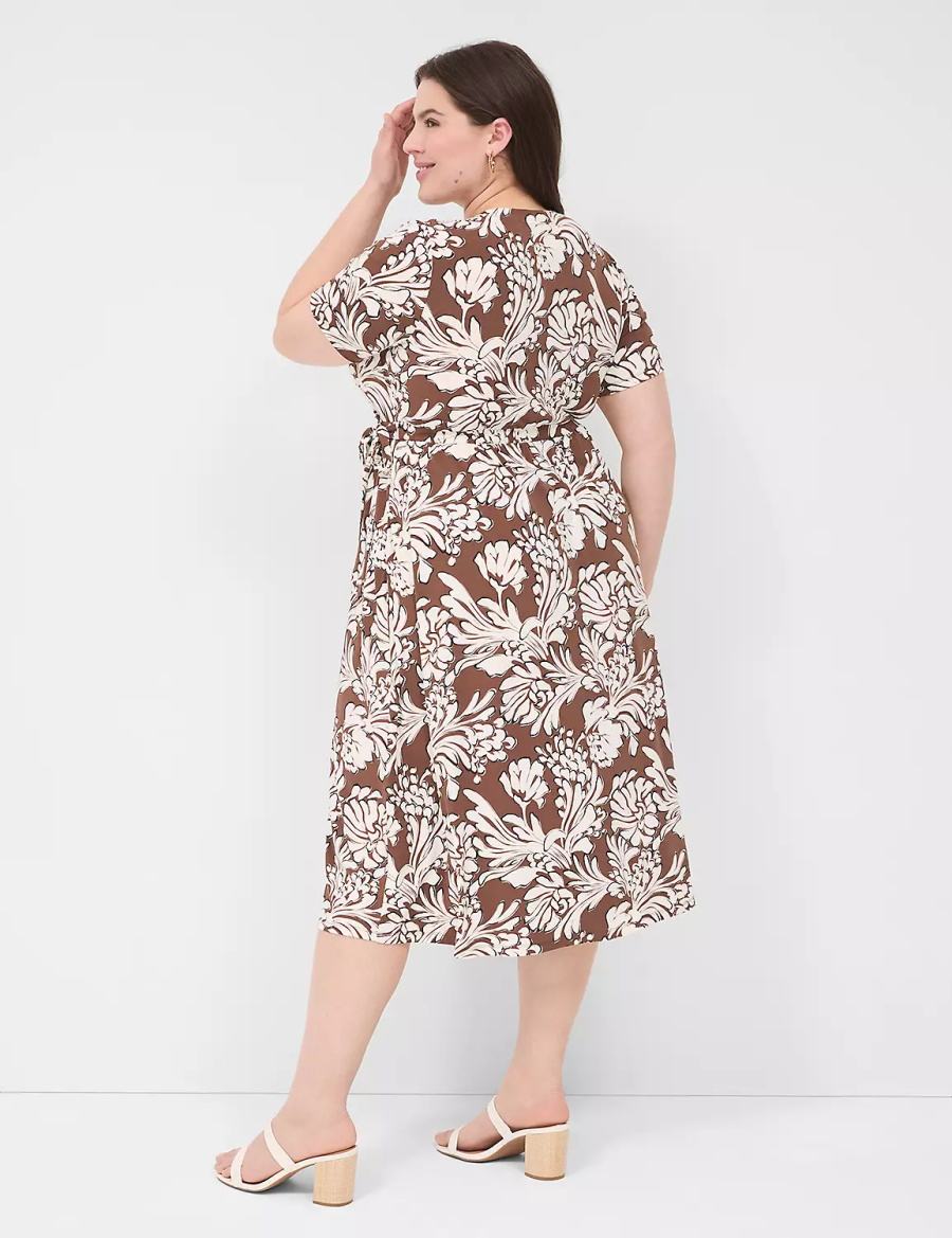 Lane Bryant Faux-Wrap Jersey Women Midi Dress Brown | IYK2657TD